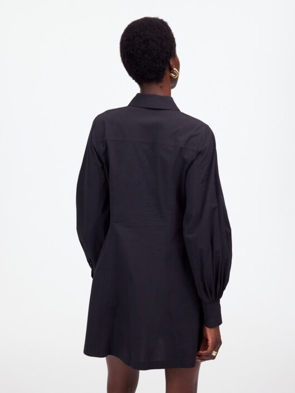 NWT Madewell Cotton Poplin Mini Shirt Dress Black Balloon Sleeve Size 2 - Picture 3 of 12